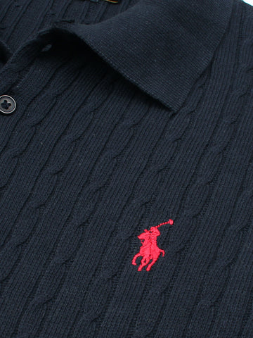 RL cable knit polo-navy blue