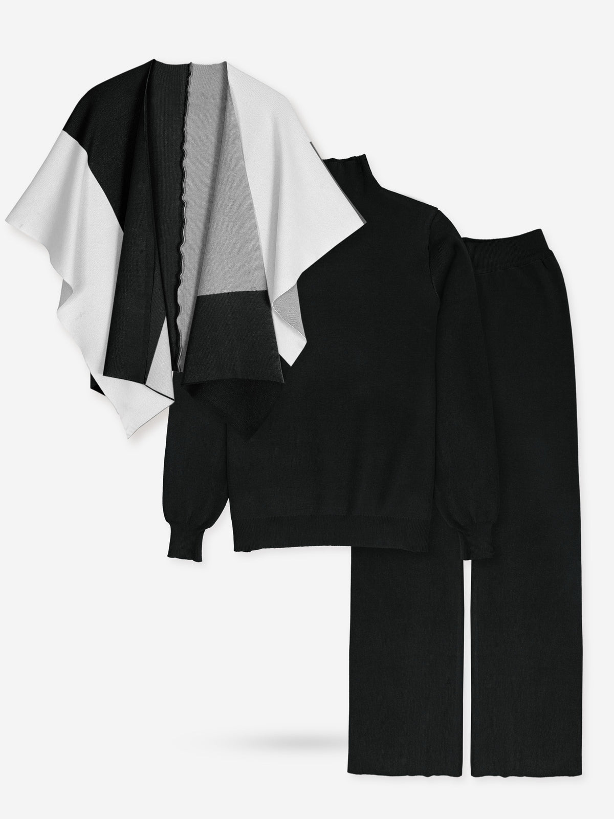 The Geo-Block Poncho Knit Set (Black & White)