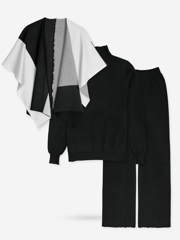 The Geo-Block Poncho Knit Set (Black & White)