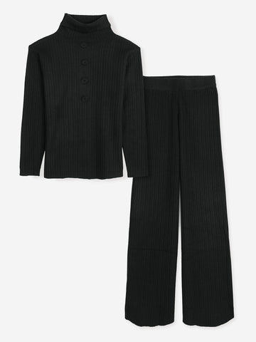 The Kensington Funnel-Neck Ribbed Set (black)