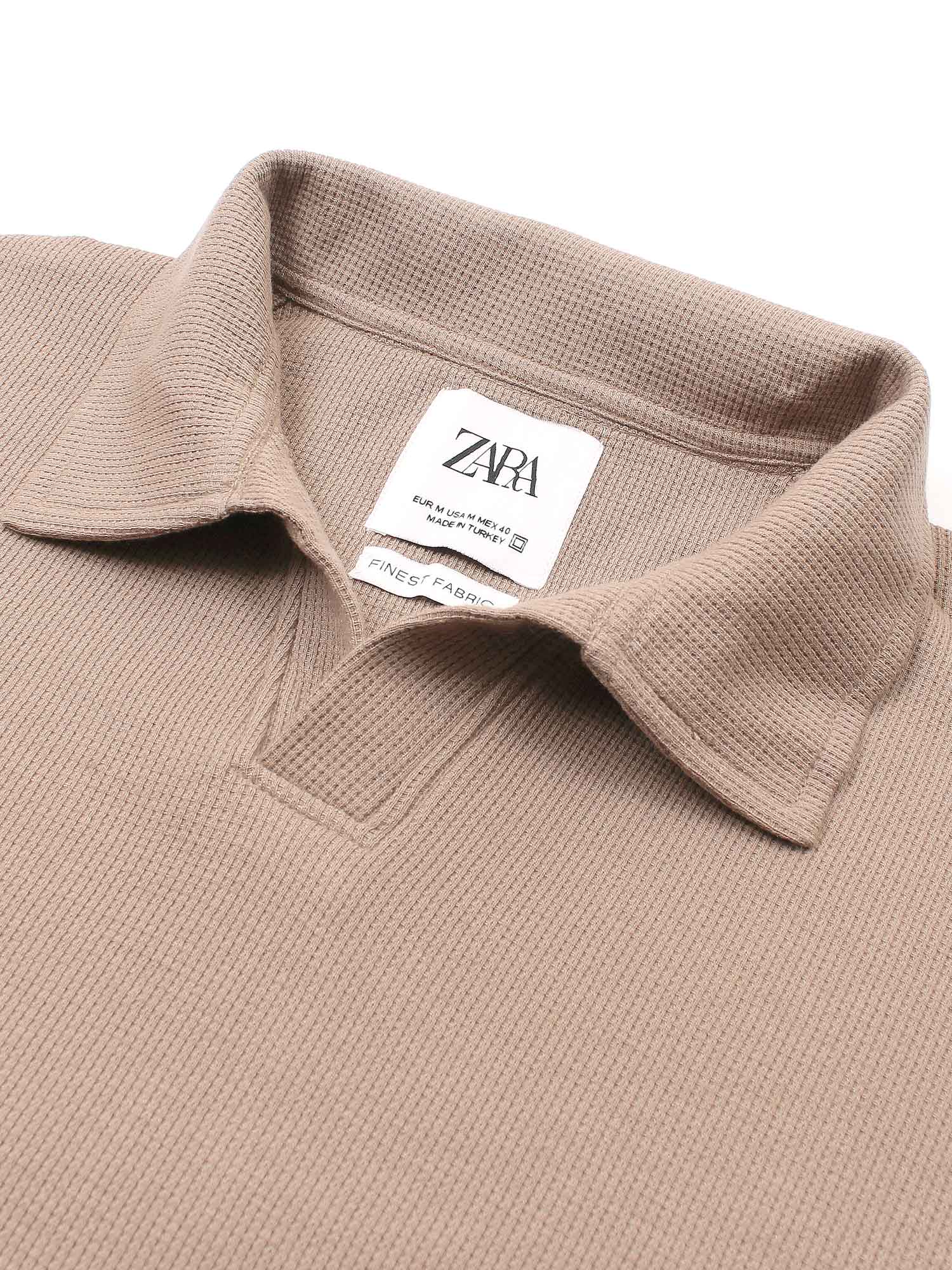 Brandahub polo shirts Premium Zr Waffle knit johnny collar polo-(khaki)