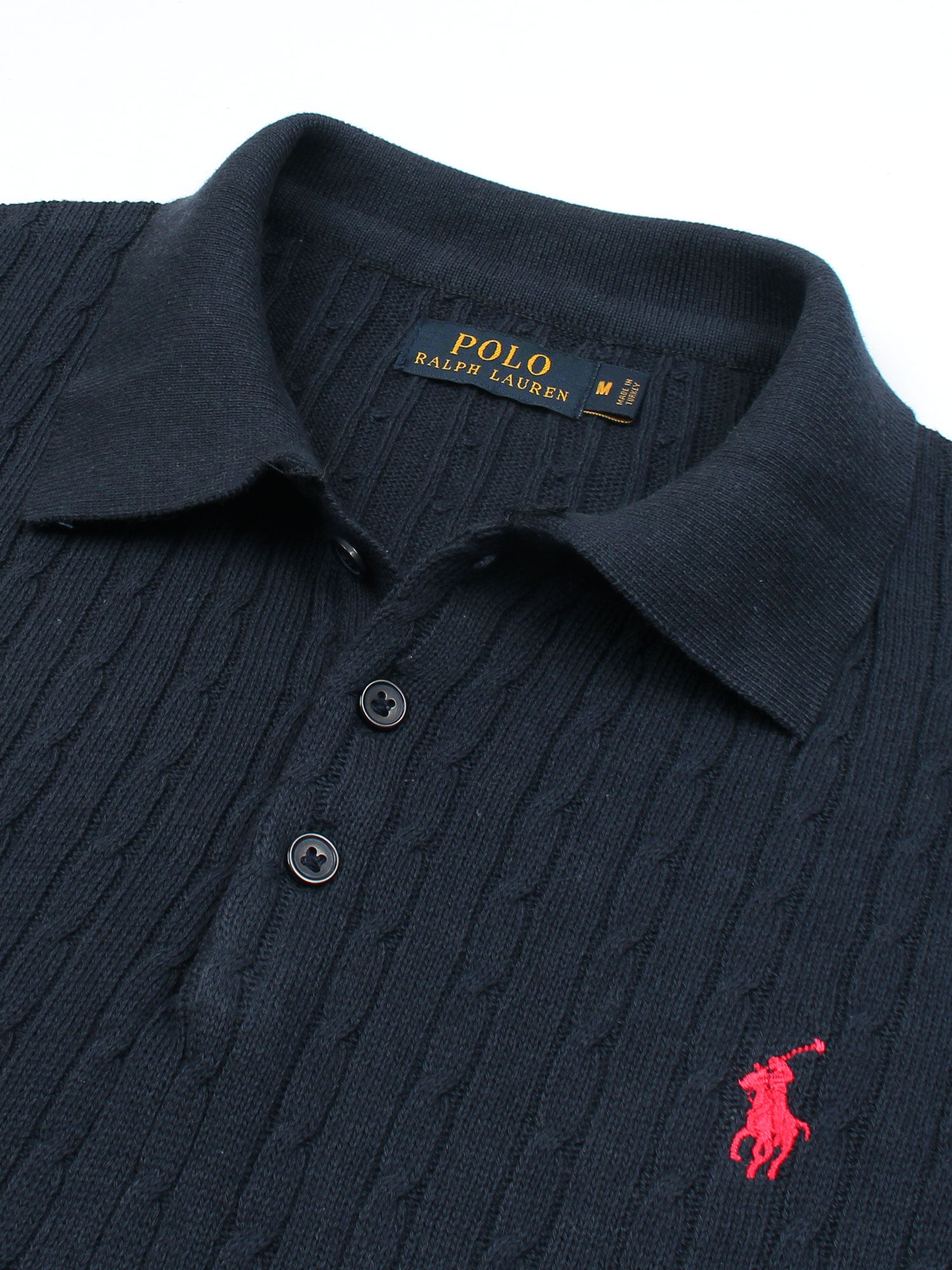 RL cable knit polo-navy blue