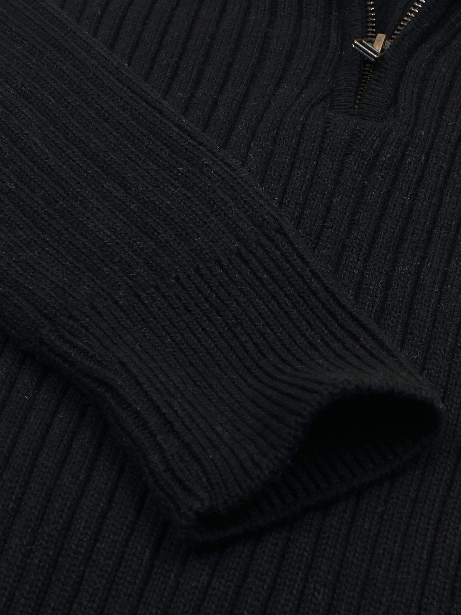 Brandahub sweaters RL Rib Knit Half Zipper Cotton Sweater (black)