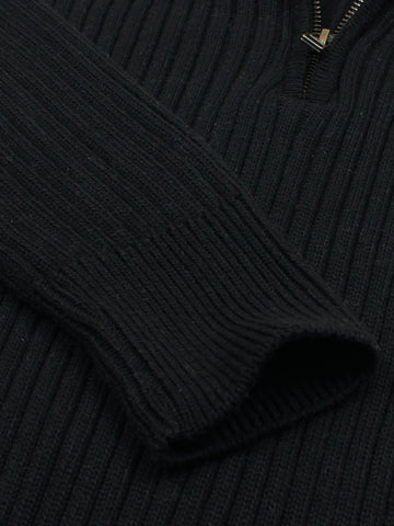 Brandahub sweaters RL Rib Knit Half Zipper Cotton Sweater (black)