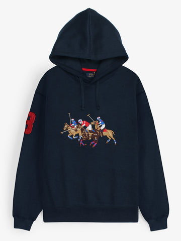 premium Rl triple pony Fleece hoodie (Navy blue)