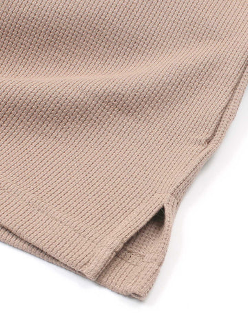 Brandahub polo shirts Premium Zr Waffle knit johnny collar polo-(khaki)