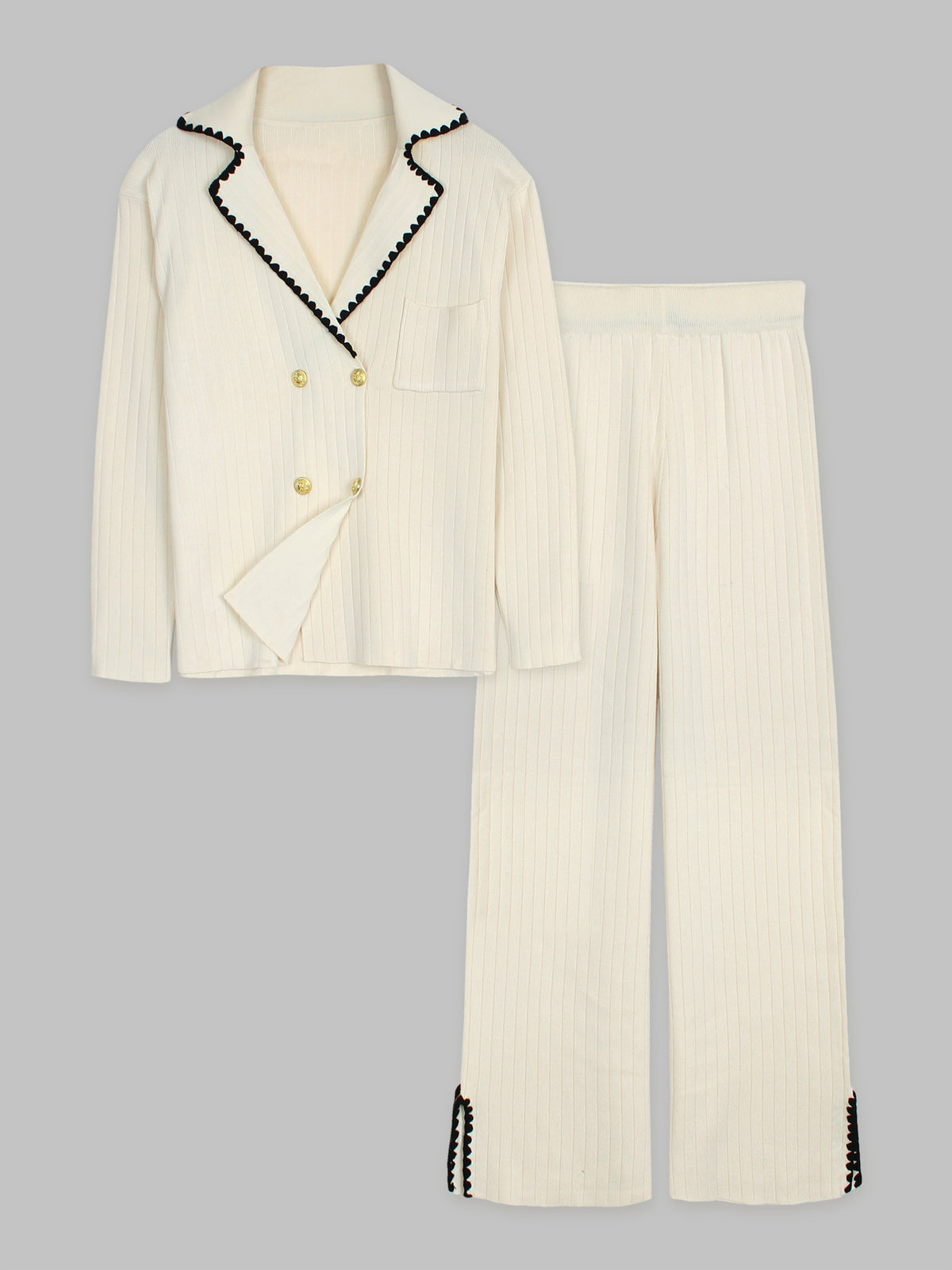The Riviera Scallop-Trim Knit Set (cream)