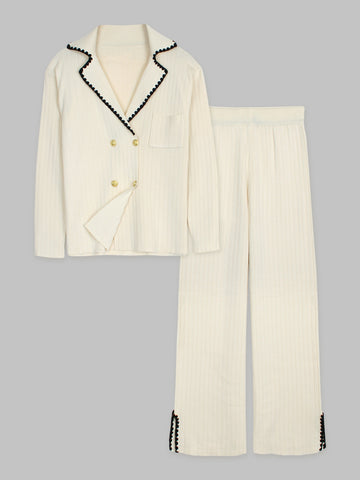 The Riviera Scallop-Trim Knit Set (cream)
