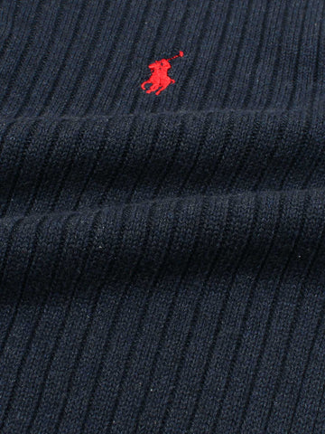 RL Rib Knit Half Zipper Cotton Sweater (Navy blue)