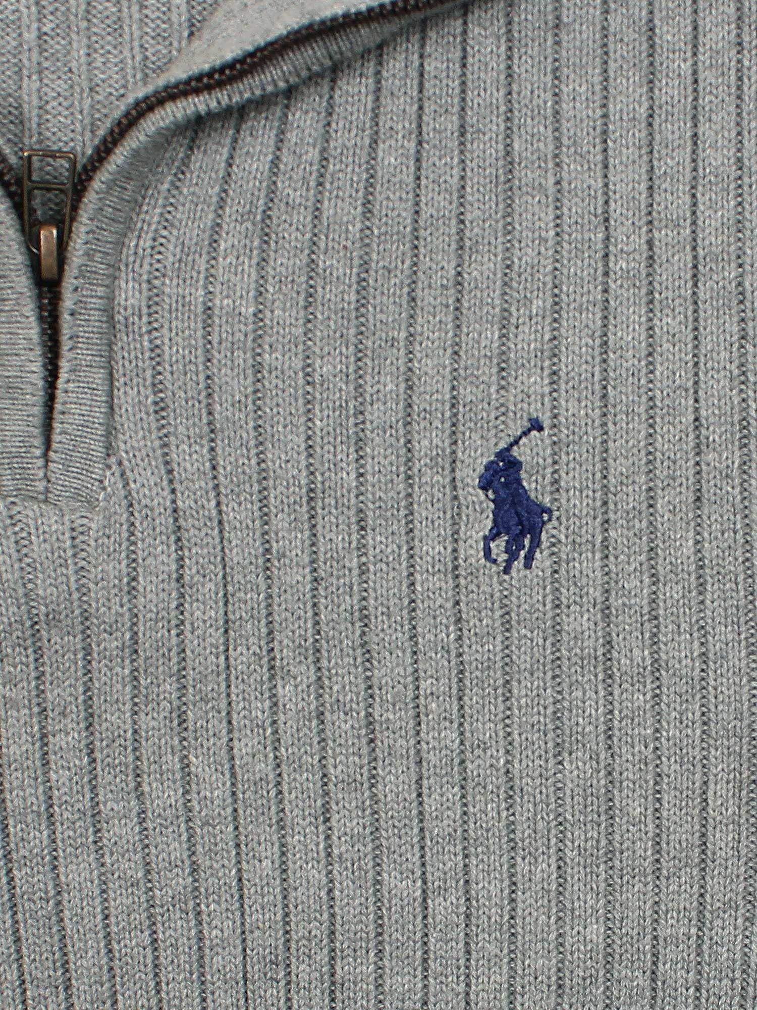 RL Rib Knit Half Zipper Cotton Sweater (heather grey)