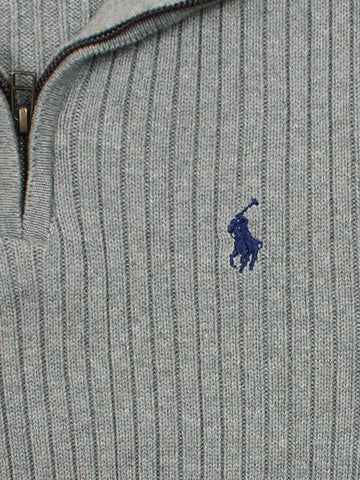 RL Rib Knit Half Zipper Cotton Sweater (heather grey)