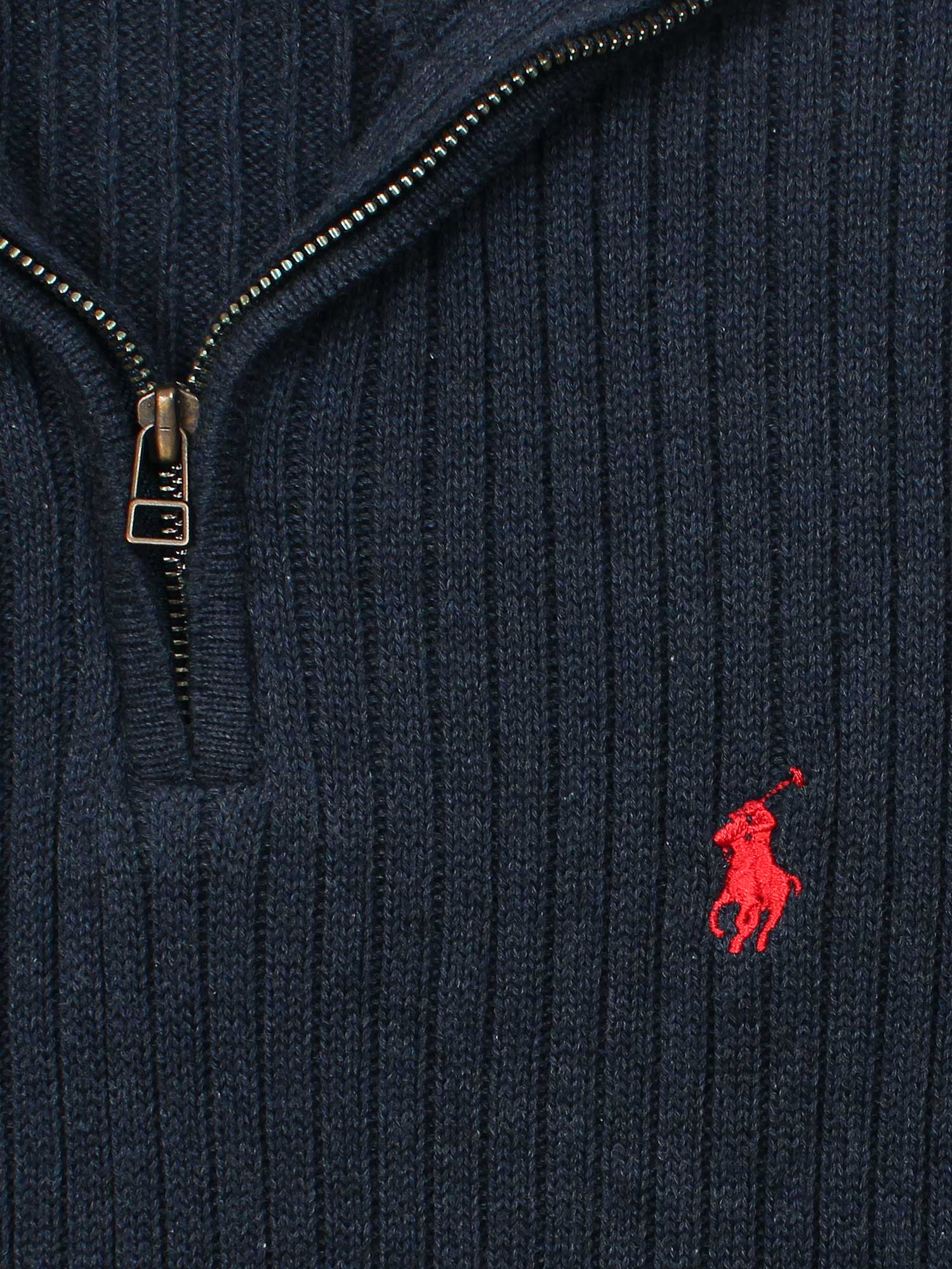 RL Rib Knit Half Zipper Cotton Sweater (Navy blue)