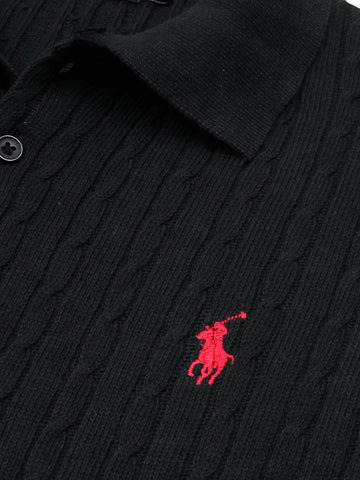 RL cable knit polo-black