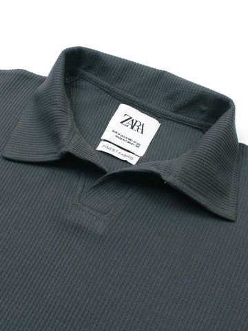 Brandahub polo shirts Premium Zr Waffle knit johnny collar polo-(grey)