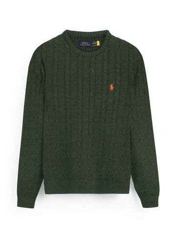 RL Cable-Knit Cotton Sweater (olive green)