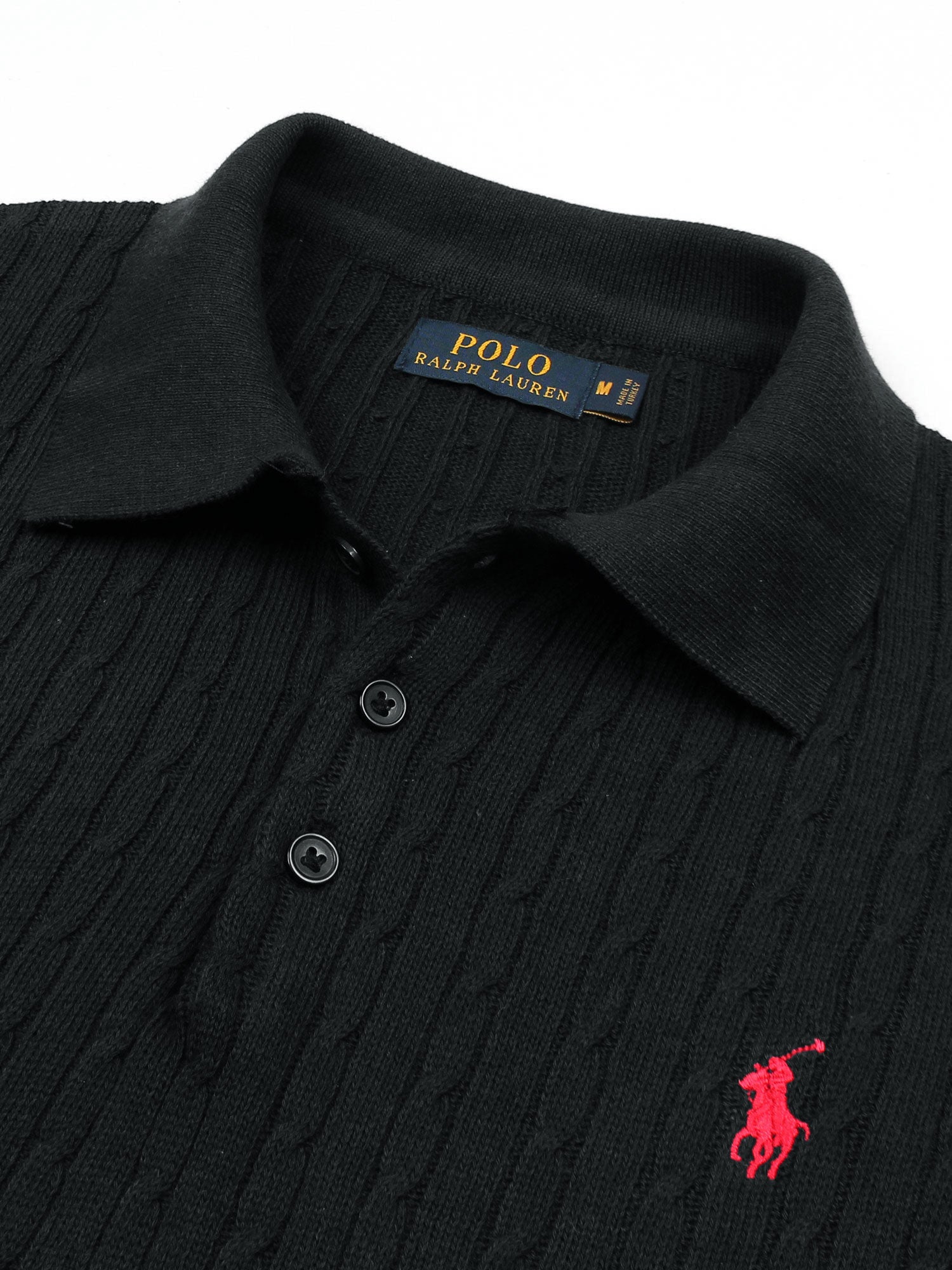 RL cable knit polo-black