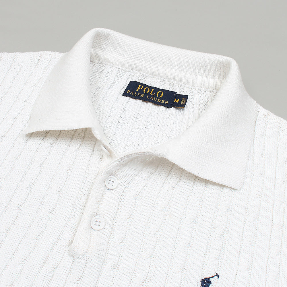 RL cable knit polo-white