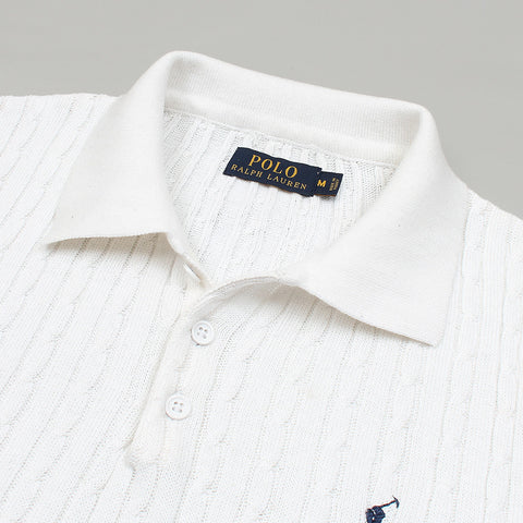 RL cable knit polo-white