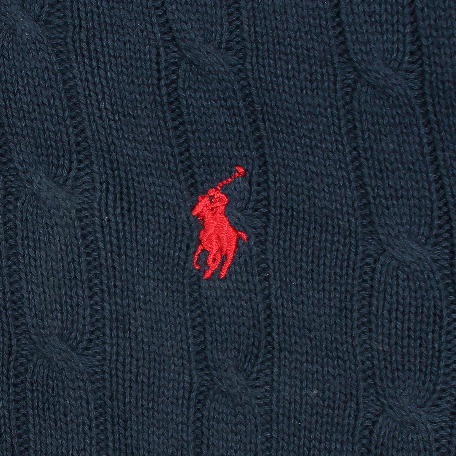 RL Cable-Knit Half Zipper Cotton Sweater (navy blue)