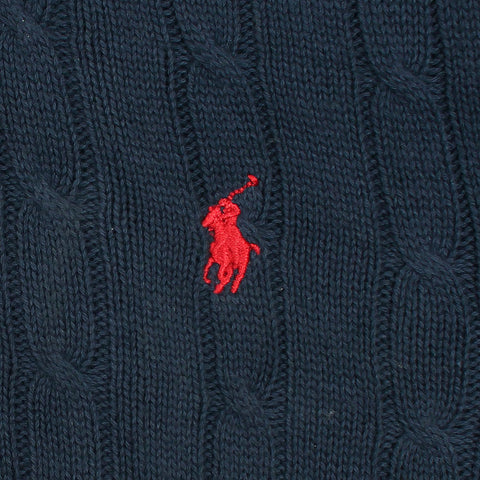 RL Cable-Knit Half Zipper Cotton Sweater (navy blue)