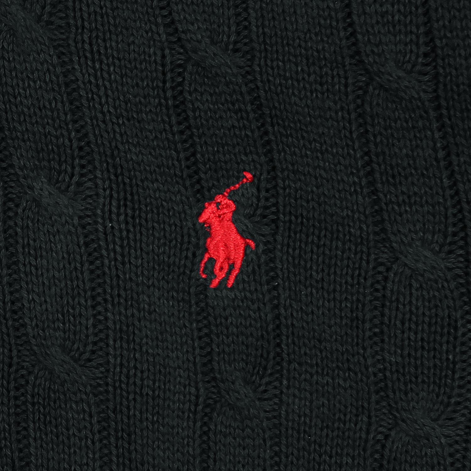 RL Cable-Knit Half Zipper Cotton Sweater (black)