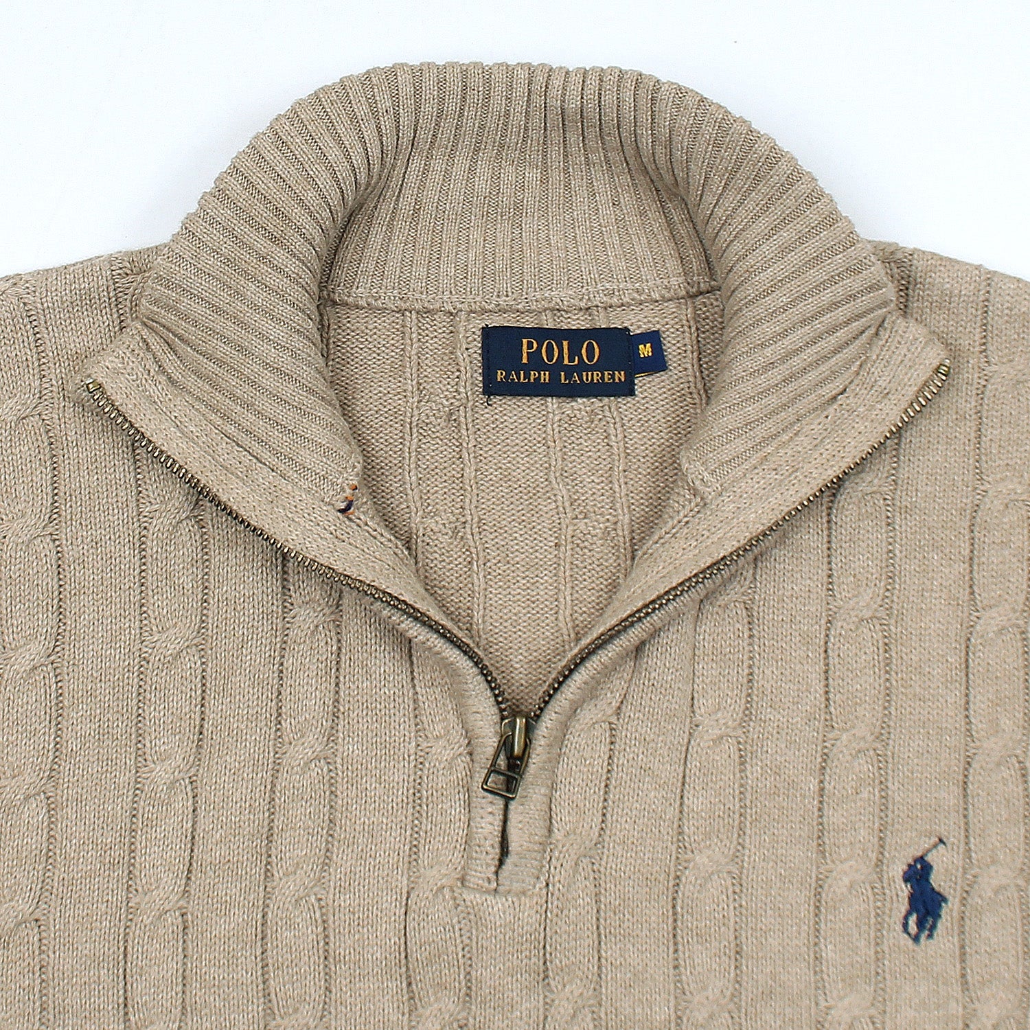 RL Cable-Knit Half Zipper Cotton Sweater (light brown)