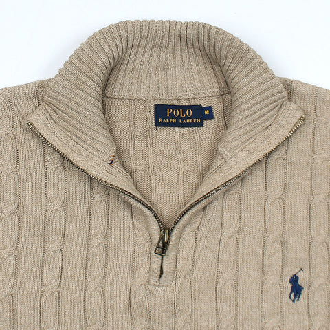 RL Cable-Knit Half Zipper Cotton Sweater (light brown)
