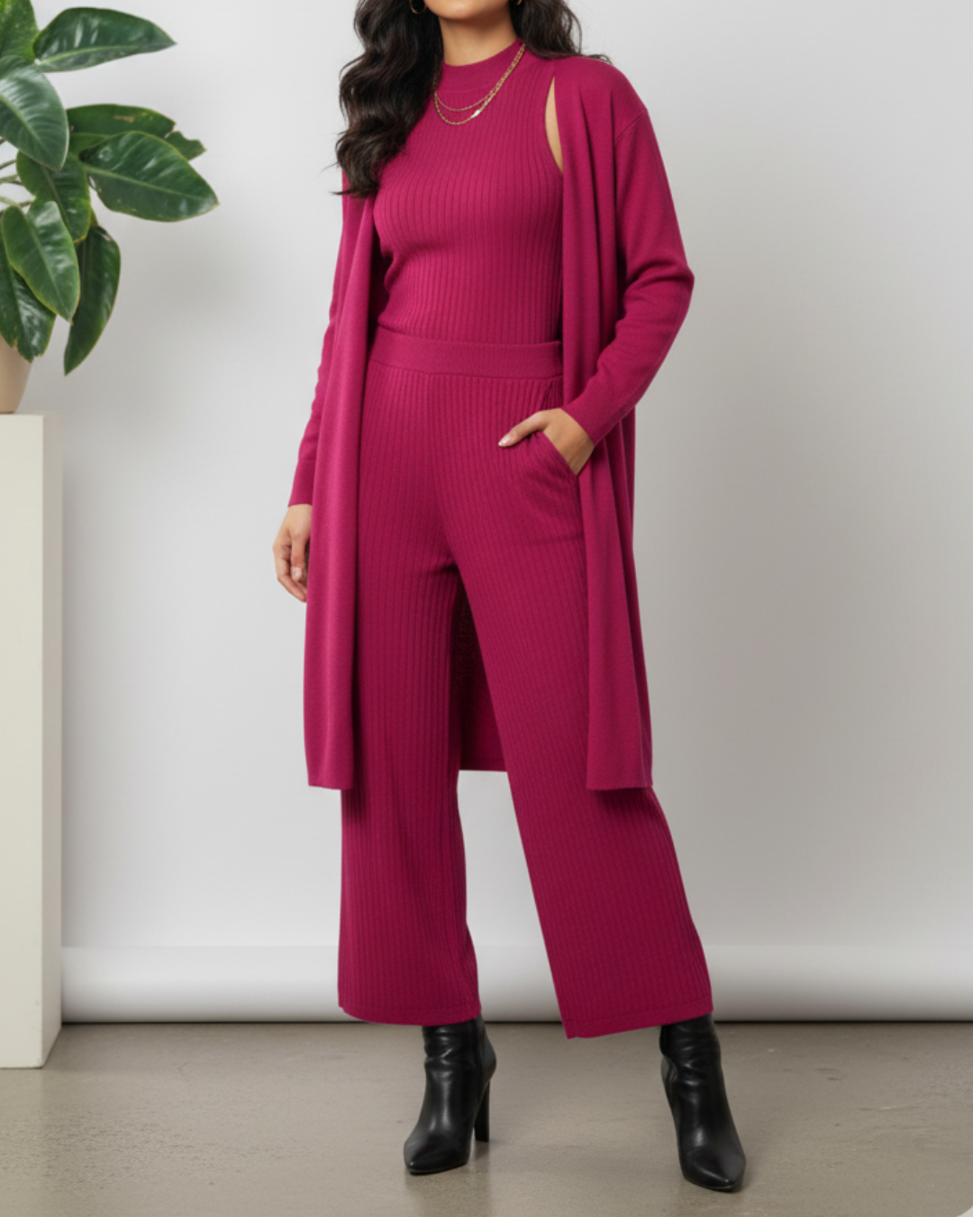 The Mayfair 3-Piece Layering Knit Set (Fuchsia)