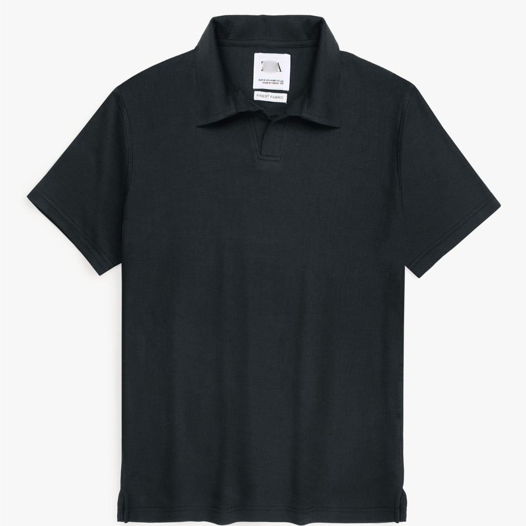 Brandahub polo shirts Premium Zr Waffle knit johnny collar polo-(black)