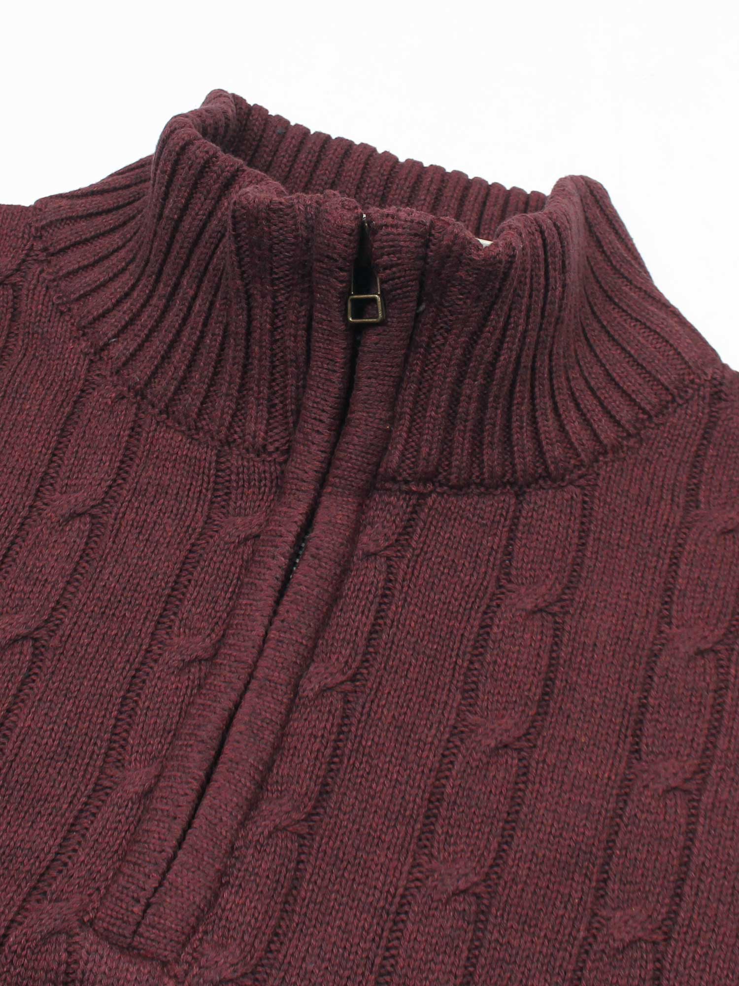 RL Cable-Knit Half Zipper Cotton Sweater (maroon)