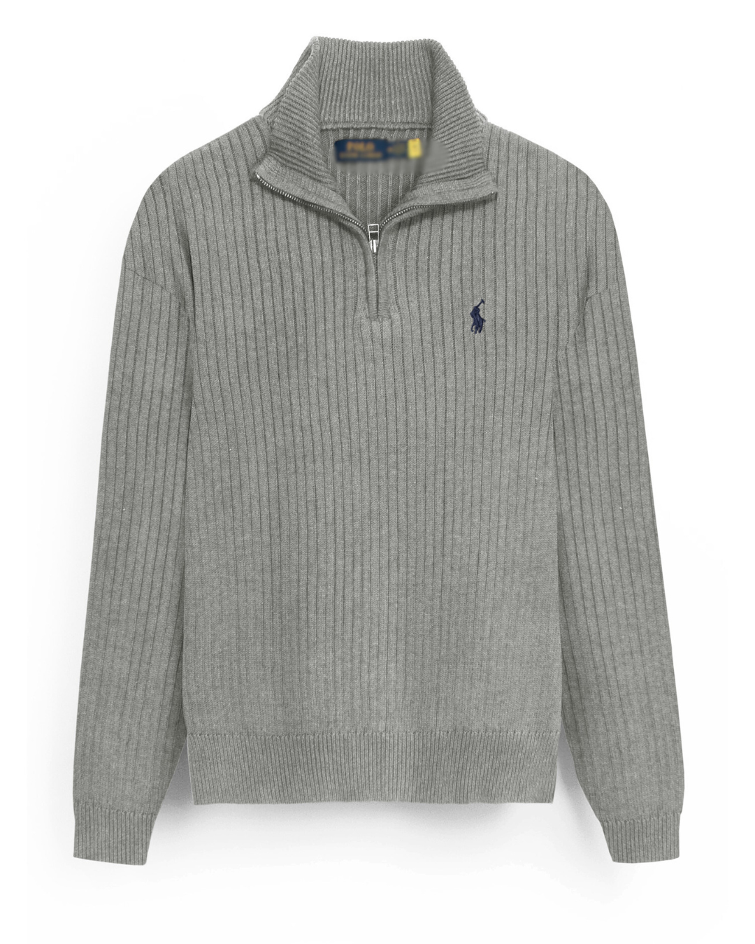 RL Rib Knit Half Zipper Cotton Sweater (heather grey)