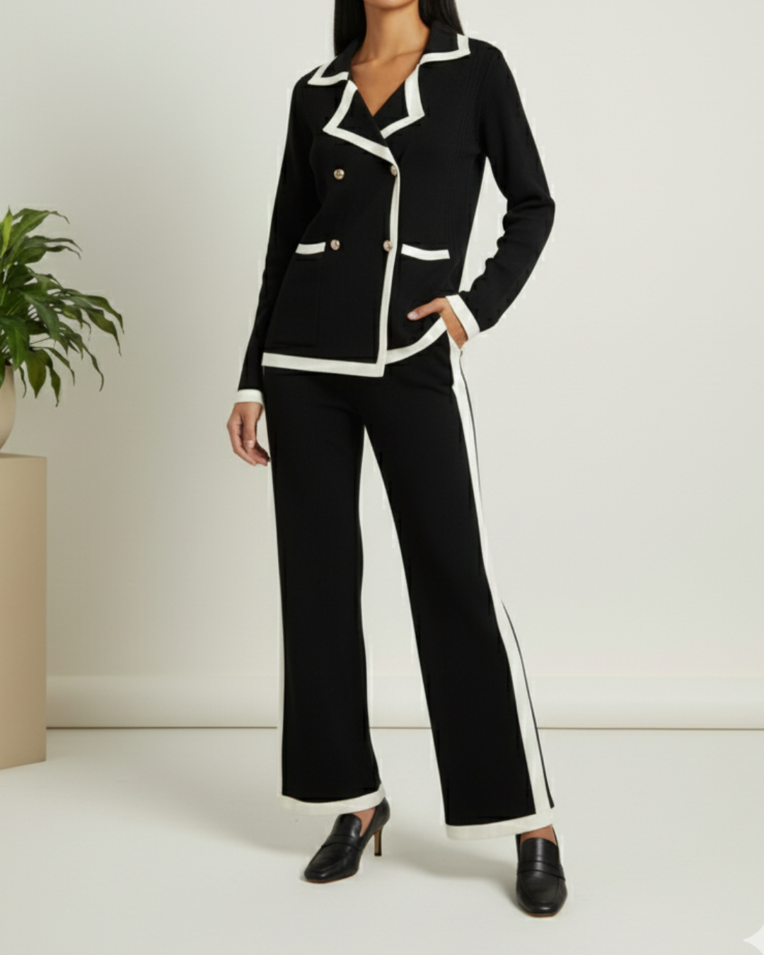 The Commodore Tipped Knit Blazer Set (black)