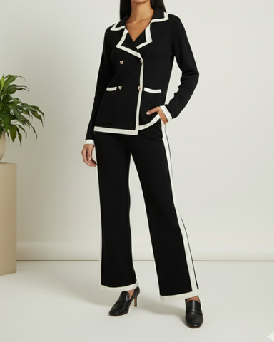 The Commodore Tipped Knit Blazer Set (black)