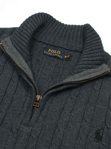 RL Cable-Knit Half Zipper Cotton Sweater (dark grey)