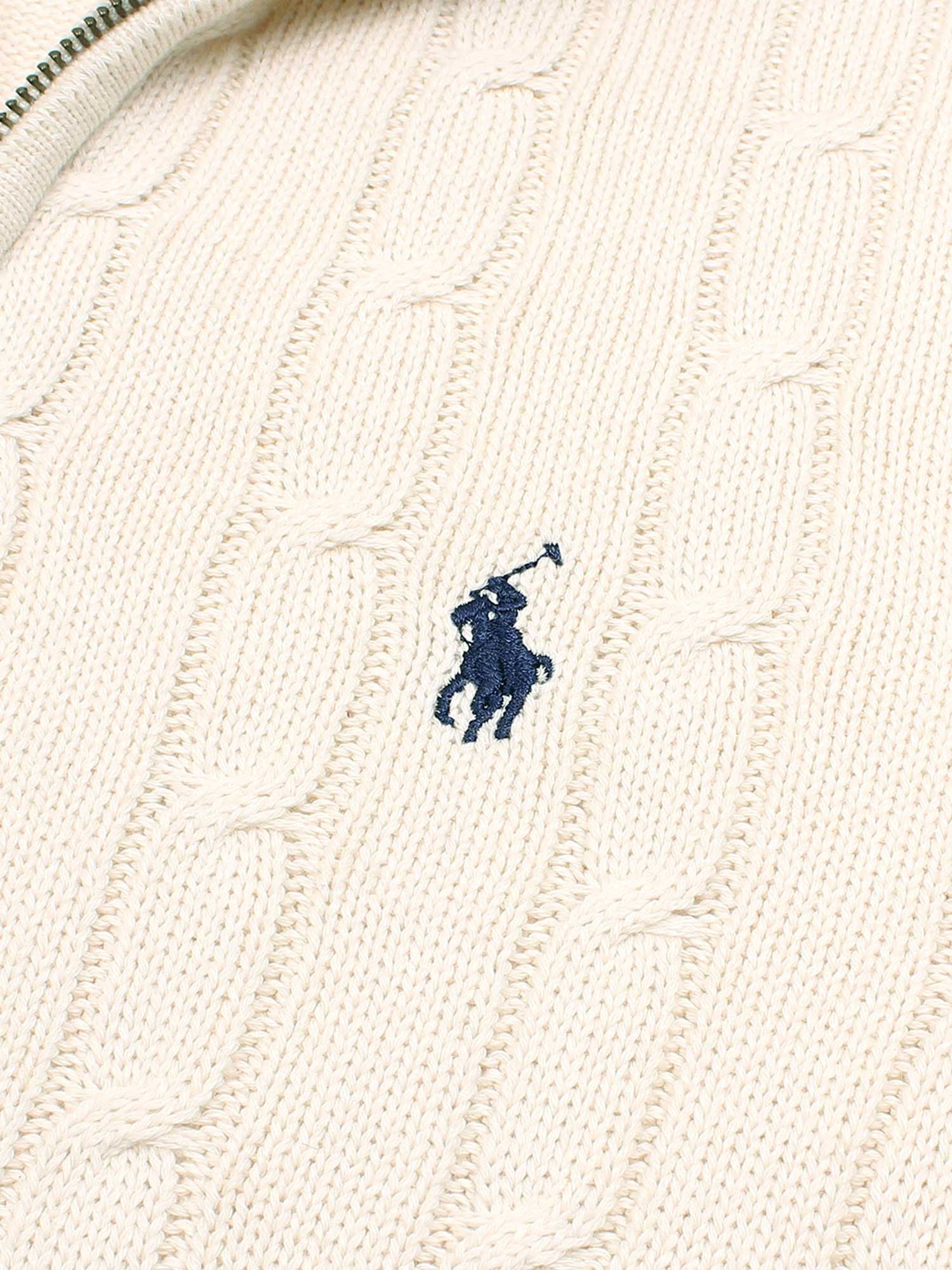 RL Cable-Knit Half Zipper Cotton Sweater (beige)