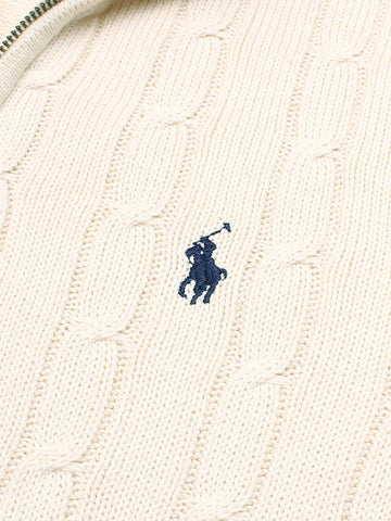 RL Cable-Knit Half Zipper Cotton Sweater (beige)
