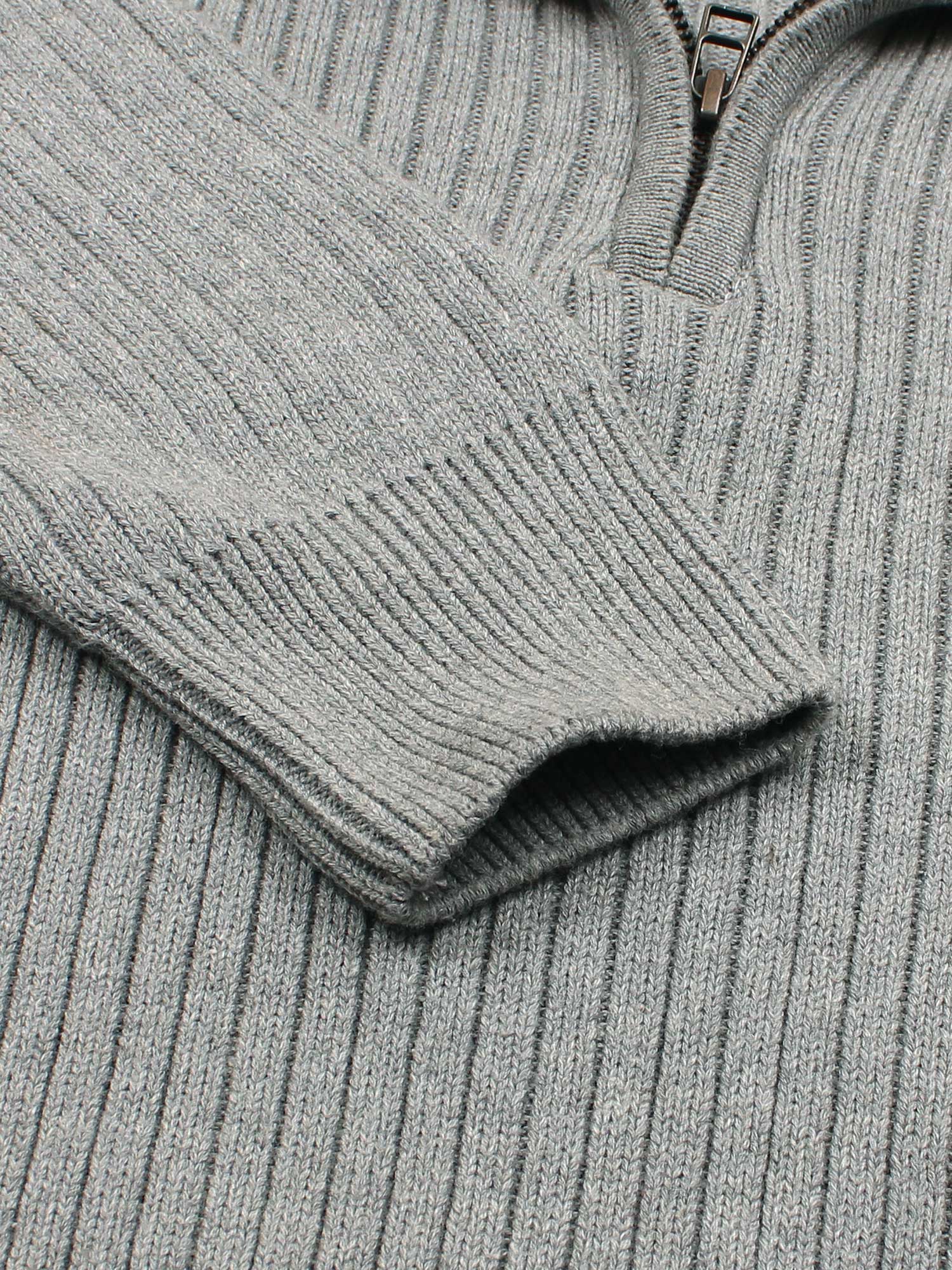 RL Rib Knit Half Zipper Cotton Sweater (heather grey)