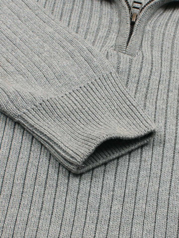 RL Rib Knit Half Zipper Cotton Sweater (heather grey)