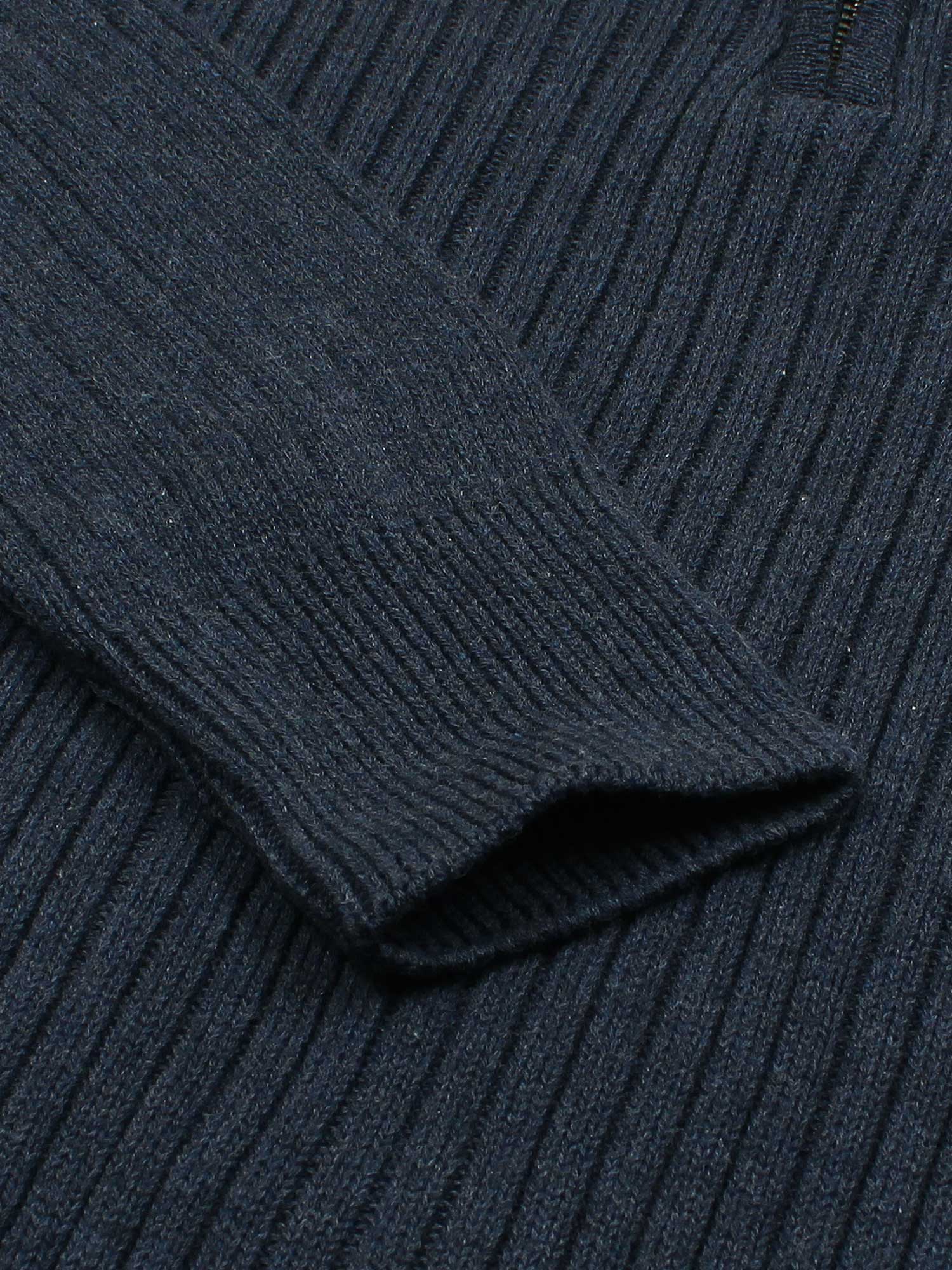 RL Rib Knit Half Zipper Cotton Sweater (Navy blue)
