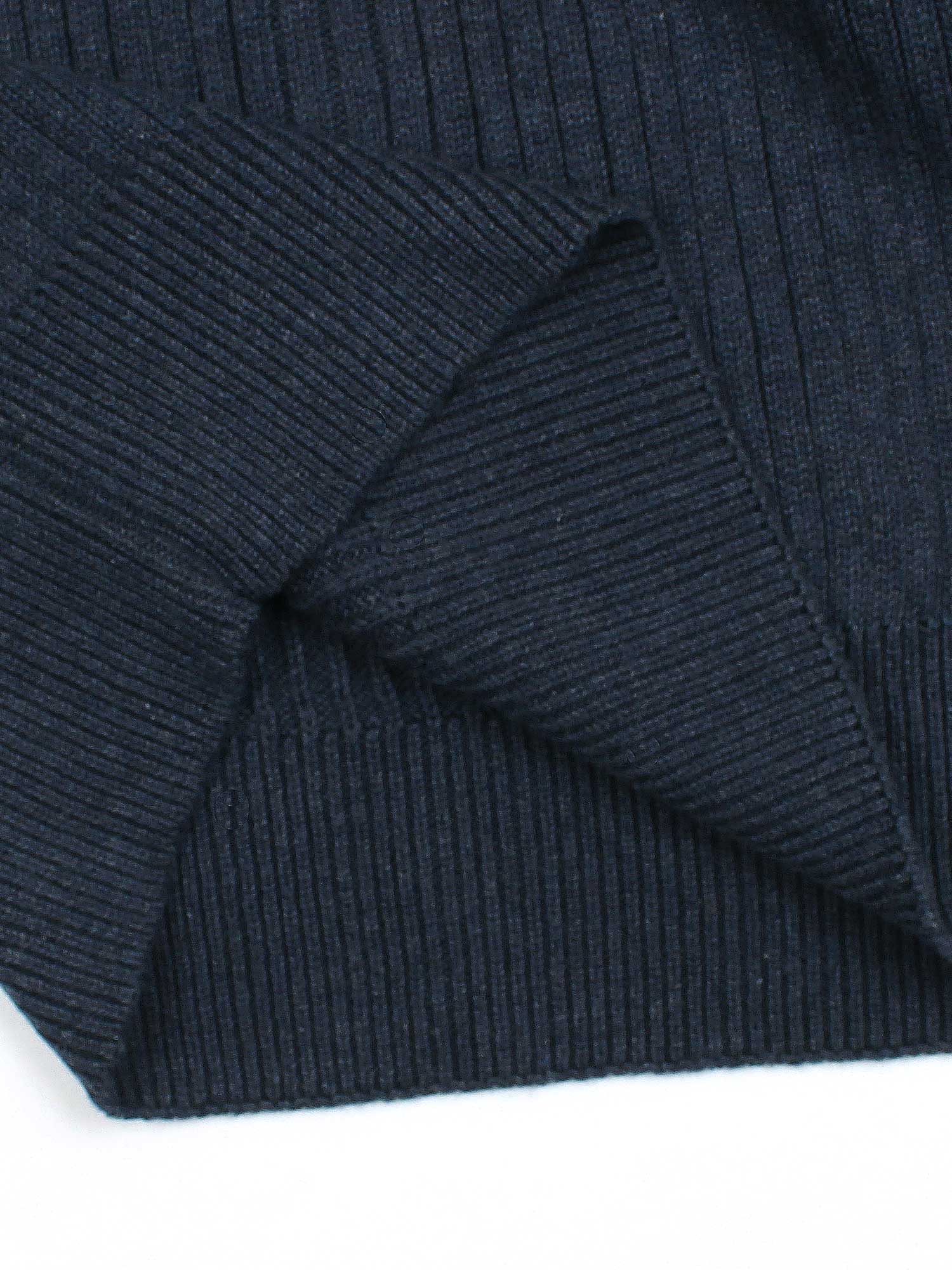 RL Rib Knit Half Zipper Cotton Sweater (Navy blue)