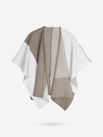 The Geo-Block Poncho Knit Set (Taupe & White)