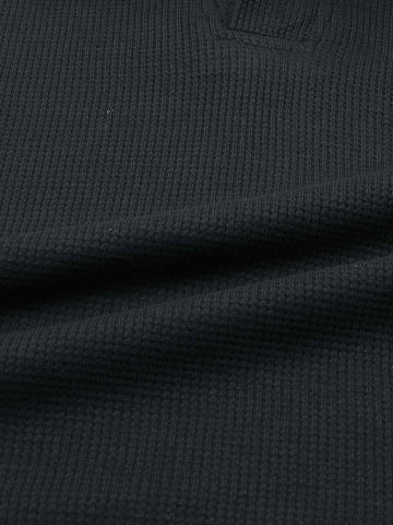 Brandahub polo shirts Premium Zr Waffle knit johnny collar polo-(black)