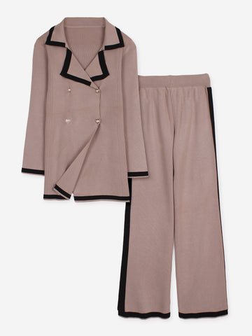 The Commodore Tipped Knit Blazer Set (Taupe)