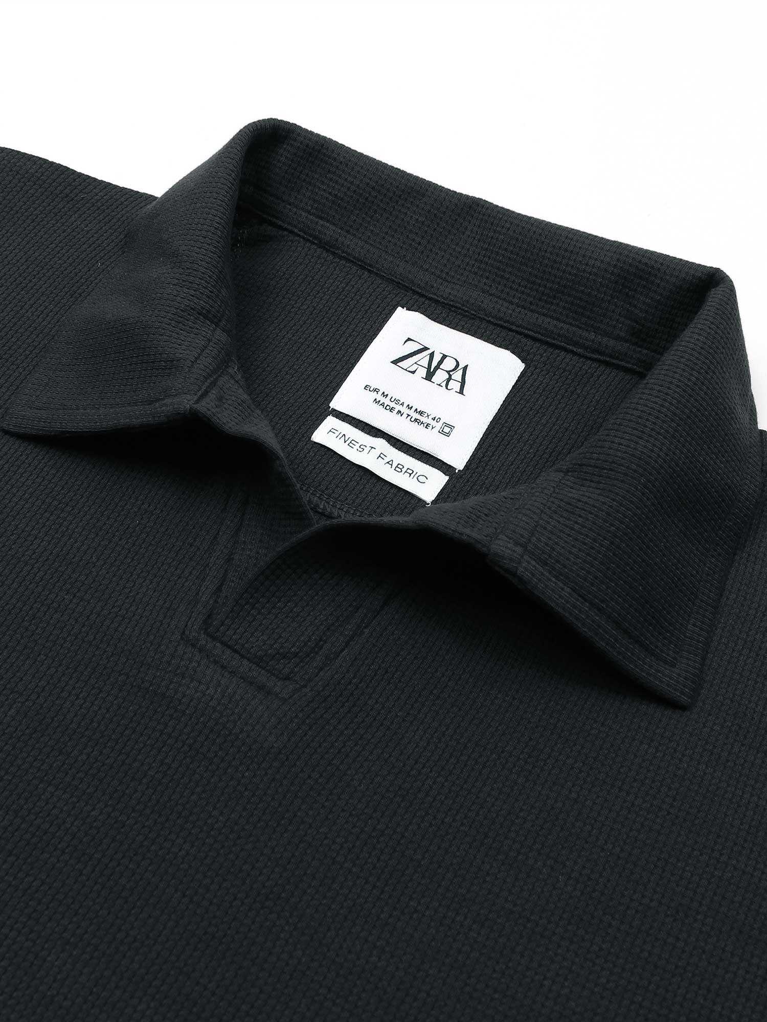 Brandahub polo shirts Premium Zr Waffle knit johnny collar polo-(black)