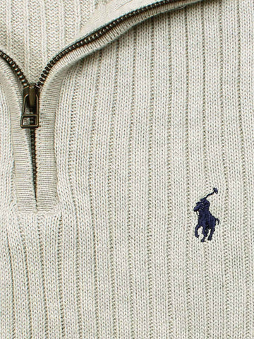 Brandahub sweaters RL Rib Knit Half Zipper Cotton Sweater (beige)