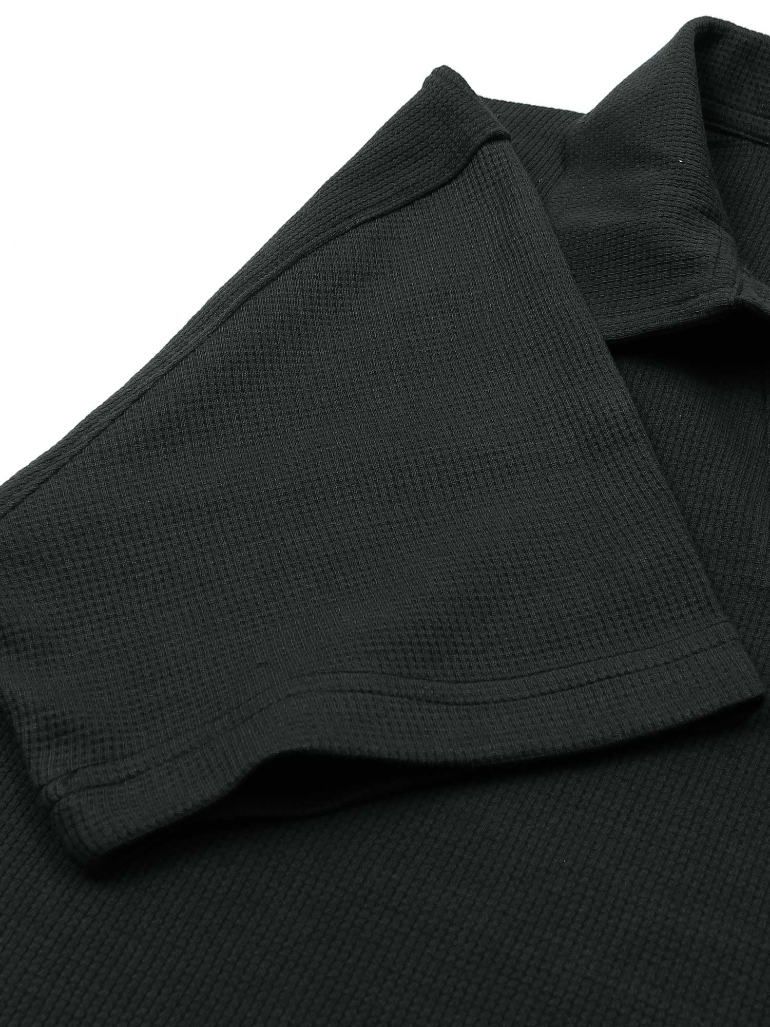 Brandahub polo shirts Premium Zr Waffle knit johnny collar polo-(black)