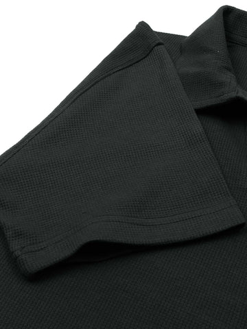 Brandahub polo shirts Premium Zr Waffle knit johnny collar polo-(black)