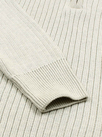 Brandahub sweaters RL Rib Knit Half Zipper Cotton Sweater (beige)