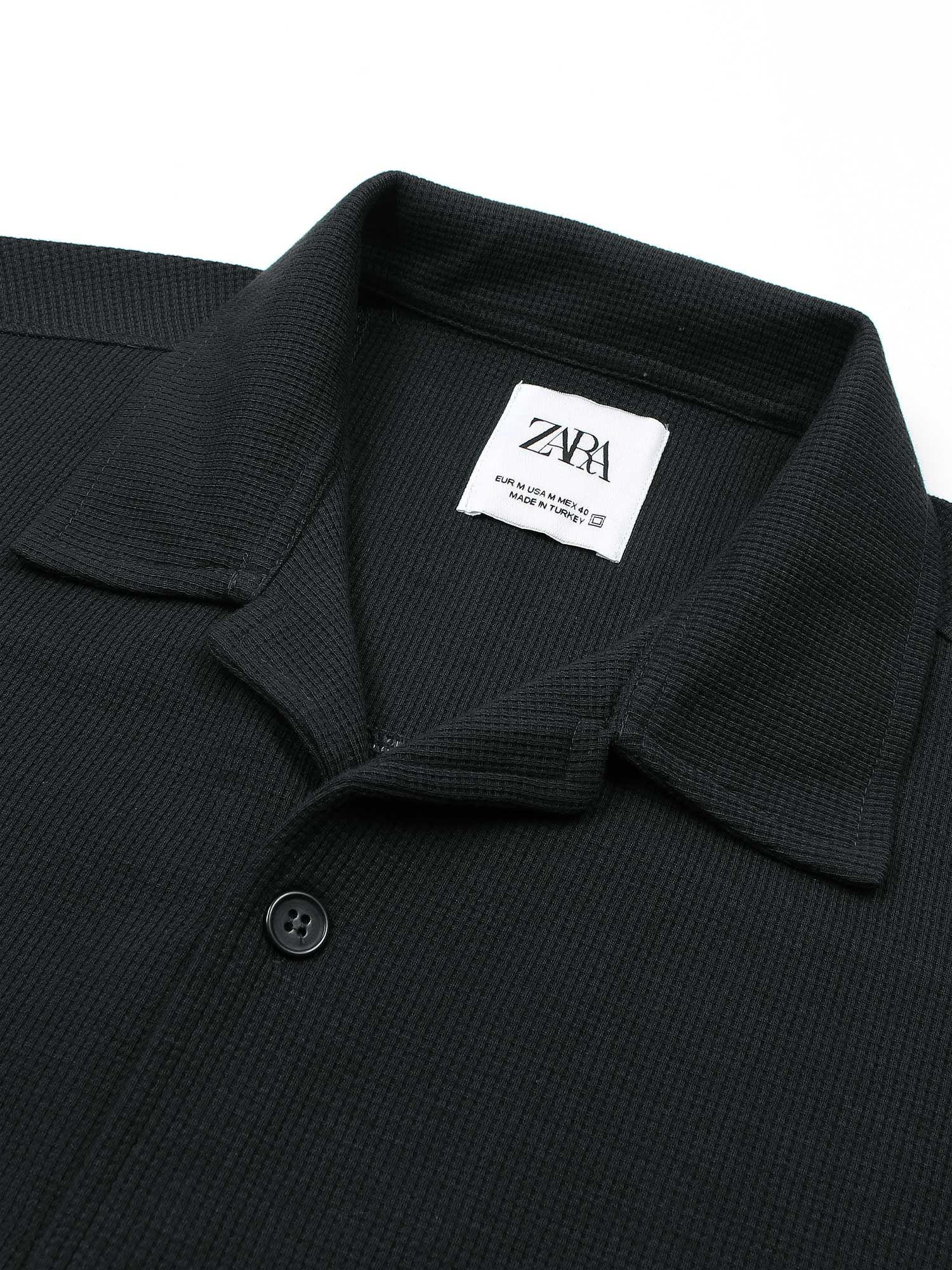 Brandahub polo shirts Premium Zr Waffle knit Resort collar shirt-(black)