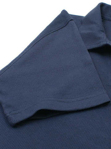 Brandahub polo shirts Premium Zr Waffle knit johnny collar polo-(navy blue)